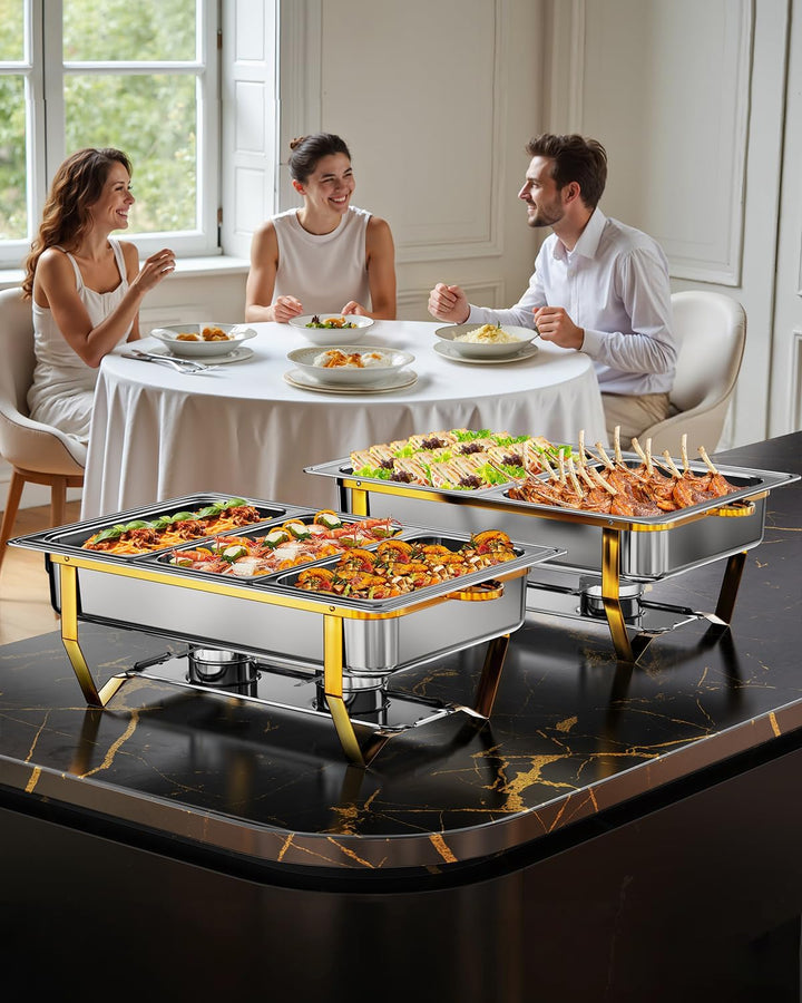 WARMOUNTS Silber & Gold Chafing Dish Buffet Set 9L, Edelstahl Speisenwärmer für Catering, Hochglanzp
