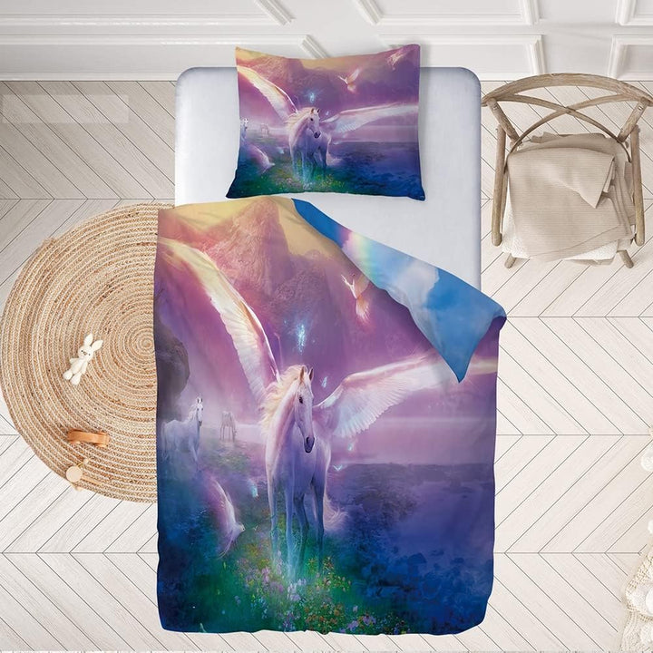 Ulticool – Bettbezug – Bettwäsche Einhorn Unicorn Pferd Regenbogen – 140 x 200 cm – Kissenbezug 60 x