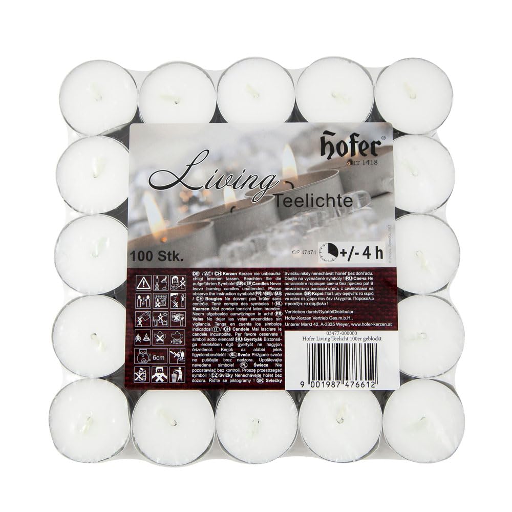 Hofer - Kerzen Teelichter, tealight ohne duft, 100 Stück Set, in Metallhülsen, bis zu 4h Brenndauer,
