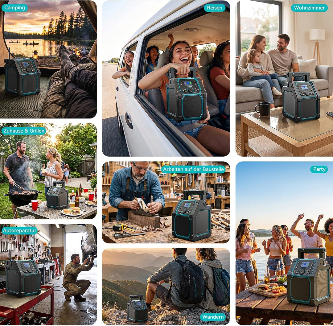 Ecarke Akku Baustellenradio DAB+ FM Radio kompatibel mit Makita 18V Akku