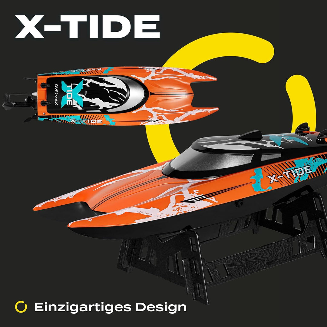 Overmax X-Tide Ferngesteuertes RC-Speedboat Rennboot mit LED 25 km/h 1200 mAh Akkus 34 Minuten Spass