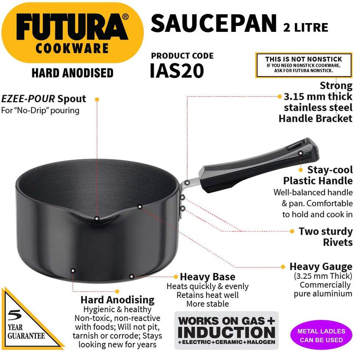 Hawkins Futura Cookware Hard Anodised Ezee Pour Saucepan 2 Litre
