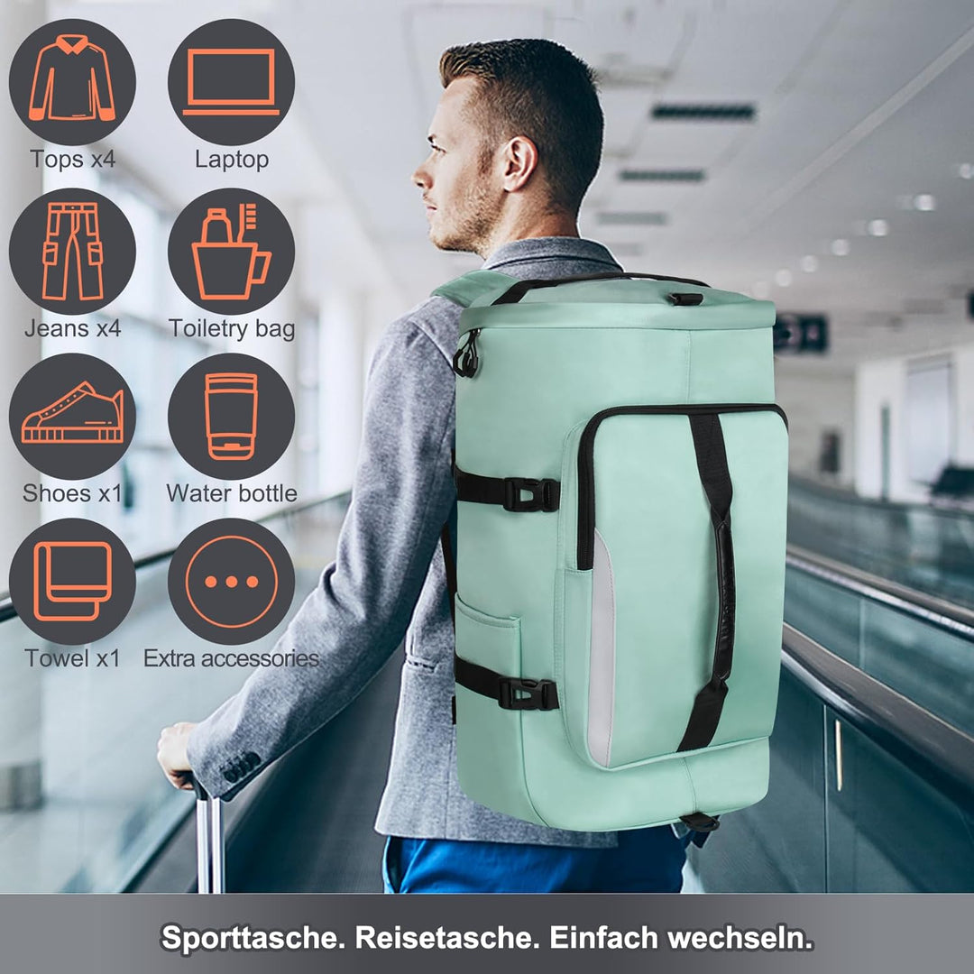 45L Sporttasche Damen Herren, Gross Reisetasche mit Schuhfach und Nassfach Travel Duffle Bag mit Ruc