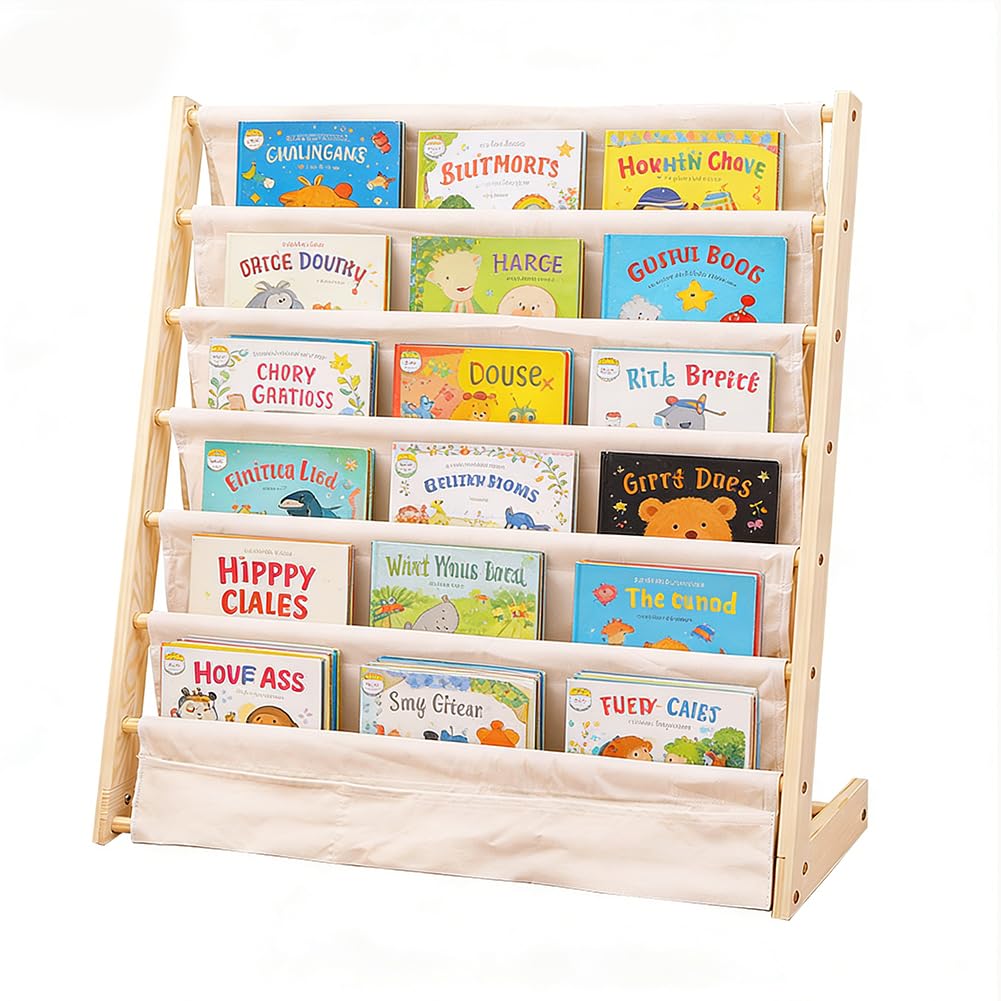 Bücherregal Kinder mit 6 Oxford-Stoff Fächern,Kinder-Bücherregal, 6 Ebenen, Bücherregal,Aufbewahrung
