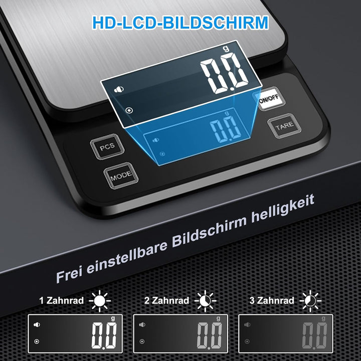 Diyife Wasserdicht IPX67 Küchenwaage 10KG, 0,1g Digitalwaage mit Grosser Edelstahl Wiegefläche, Wied