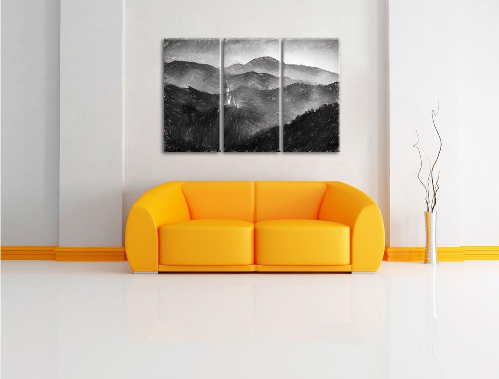 Pixxprint Buddha Bild im Tal der Dunkelheit Kunst Kohle Effekt 3-Teiler Leinwandbild 120x80 Bild auf