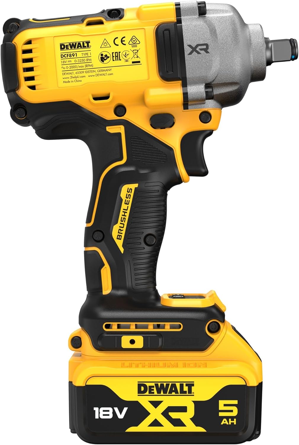 Llave Impacto sin escobillas XR 18V 1/2" Par Medio 812Nm con anillo de retención con 2 baterías Li-I