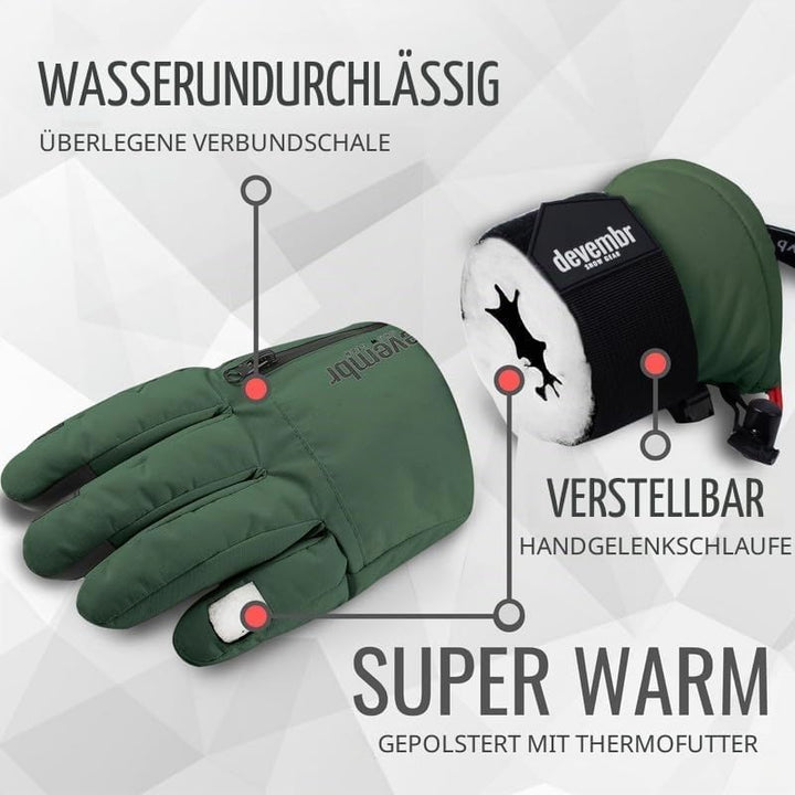 devembr Skihandschuhe mit Handgelenkschützern, Warme Snowboardhandschuhe für Herren und Damen (XS/S/