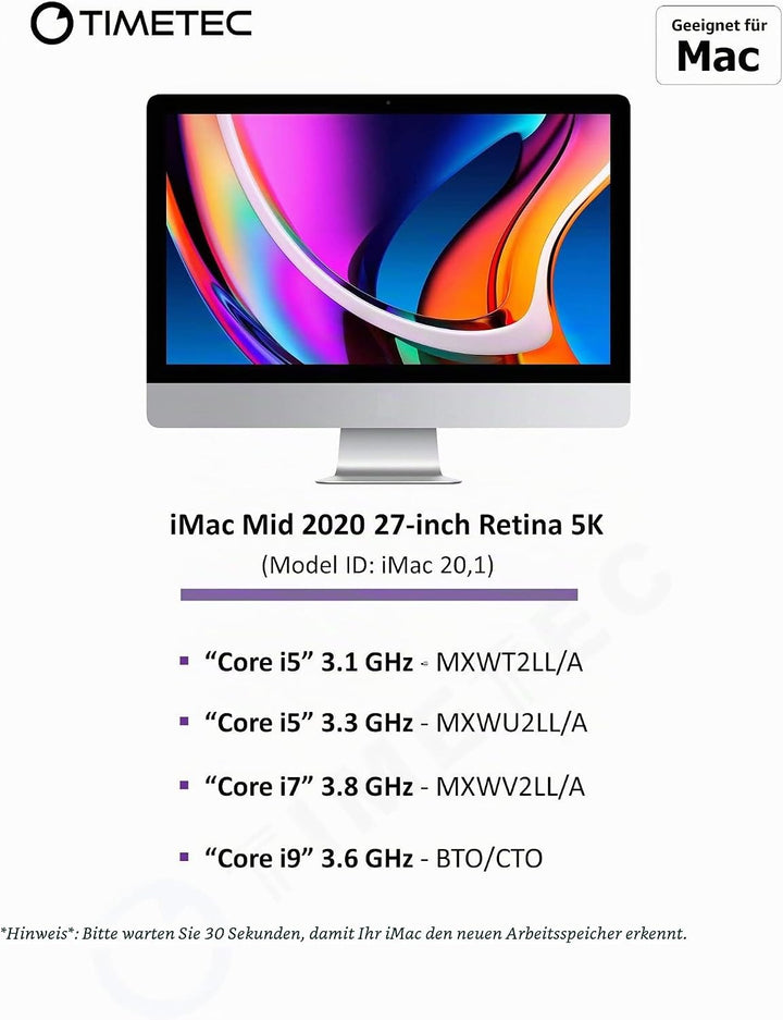 Timetec 16GB kompatibel für Apple DDR4 2666MHz für Mitte 2020 iMac20,1/20,2/Mitte 2019 iMac19,1 27 Z