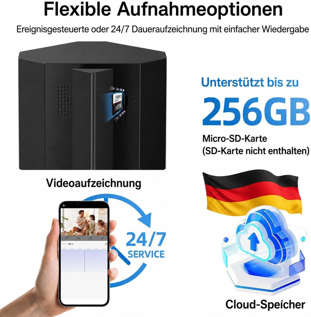 WiFi Steckdosenkamera, 2.4/5 GHz Überwachungskamera Innen mit Bewegungserkennung und Überspannungssc