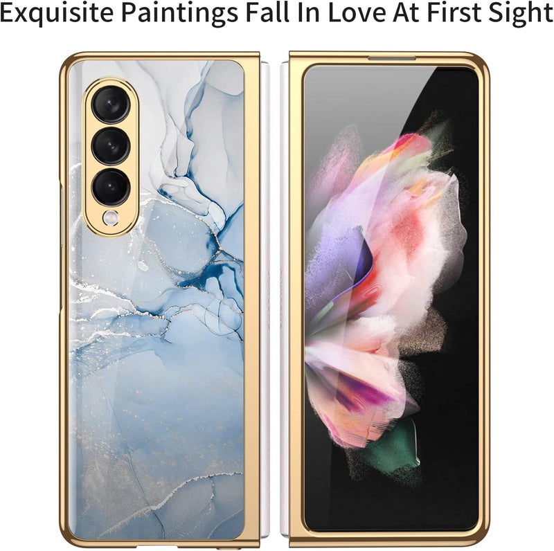 COQUE Galaxy Z Fold 4 5G Hülle,ultradünnes 9H Glas glänzend lackierte Handyhülle,Faltbare Handyhülle