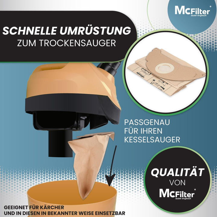 McFilter I 20 Staubsaugerbeutel kompatibel mit Kärcher Staubsauger WD2, MV2, ersetzt Kärcher Beutel