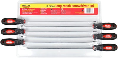 WALTER Schraubendreher Set extra lang 6-tlg., Geschenk für Männer und Heimwerker, magnetische Spitze