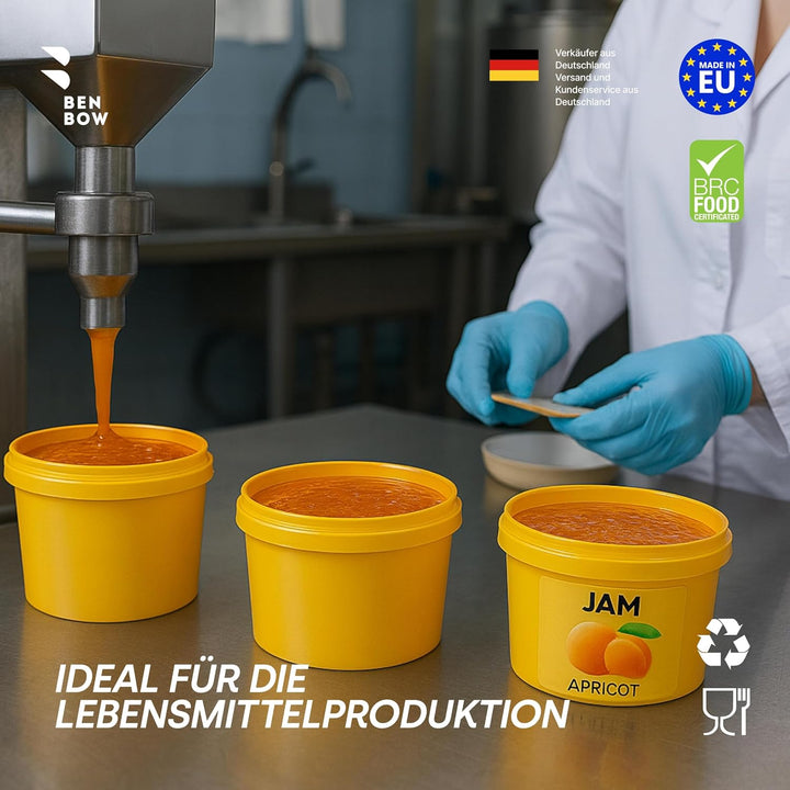 BenBow Eimer mit Deckel 0,5L 7392 Stück - Gelb Palette - lebensmittelecht, stabil, luftdicht, auslau
