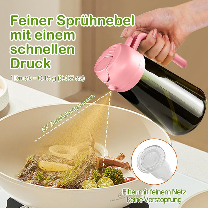 YARRAMATE 2 Stück 470ml Ölsprüher zum Kochen, 2-in-1 UV Schutz ölzerstäuber für die Küche, hochwerti