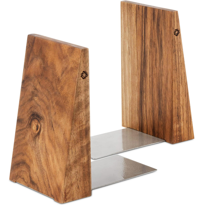 TILISMA Handgefertigte Walnuss Buchstützen für Regale-Bucherstützen aus Holz mit Metallbasis-Buchhal