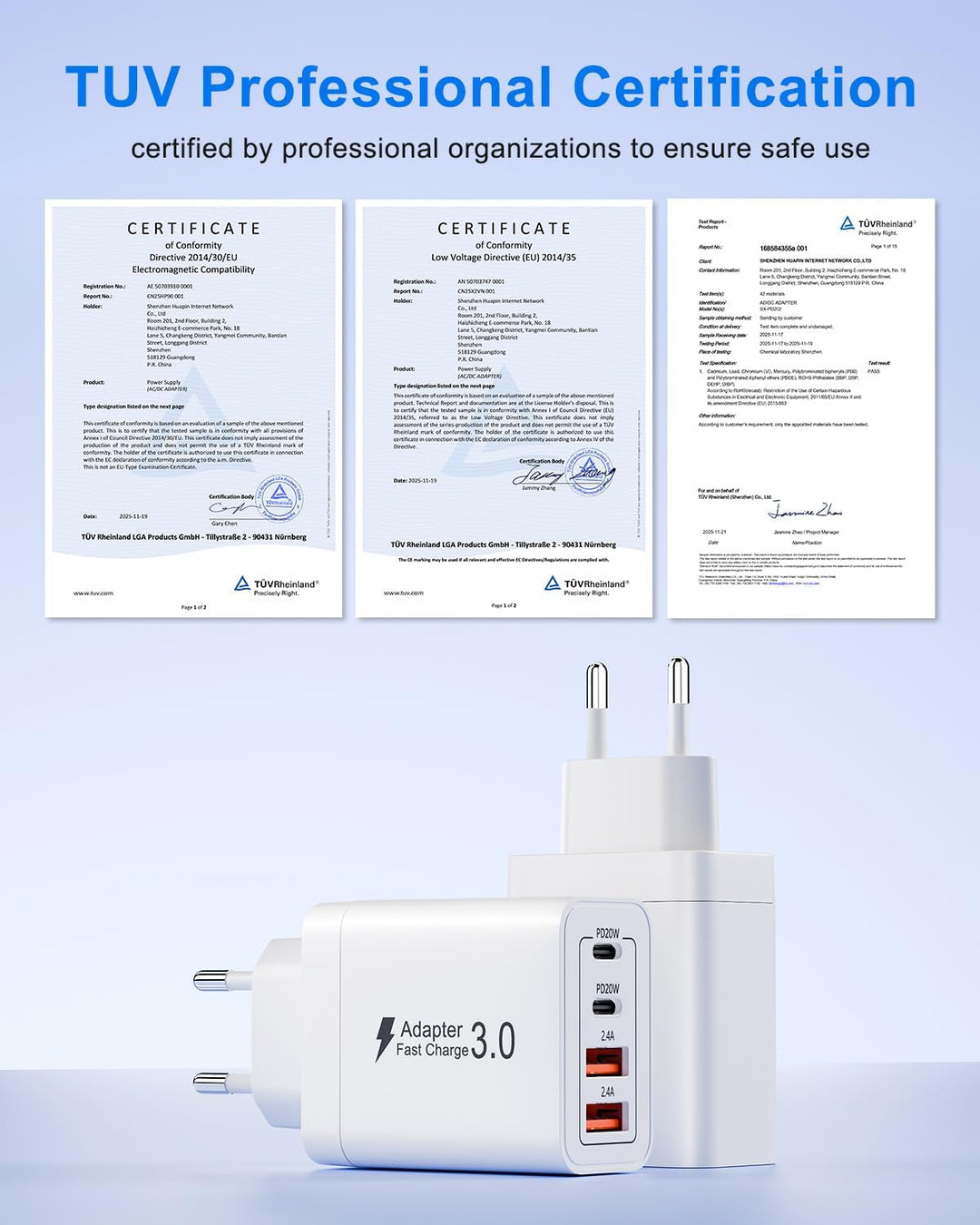2-Pack 40W USB C Ladegerät Schnellladegerät, 4-Port USB Netzteil mit 2 USB-C PD 3.0 &amp; 2 USB-A, Mehrf