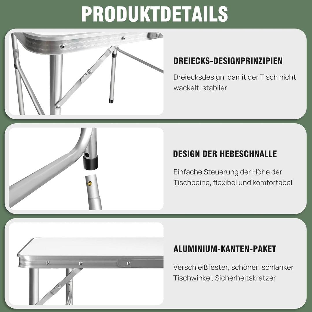 2.5FT Klappbarer Tragbarer Campingtisch kompakter Kleiner Picknicktisch Festival Beistelltisch 2 Höh