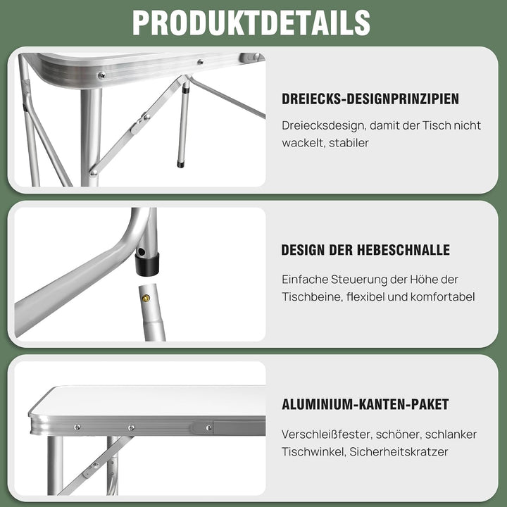HSHa Klappbarer Campingtisch Gartentisch Reisetisch 2 Höhen-70/33 cm Kleiner Klapptisch, Klapptisch