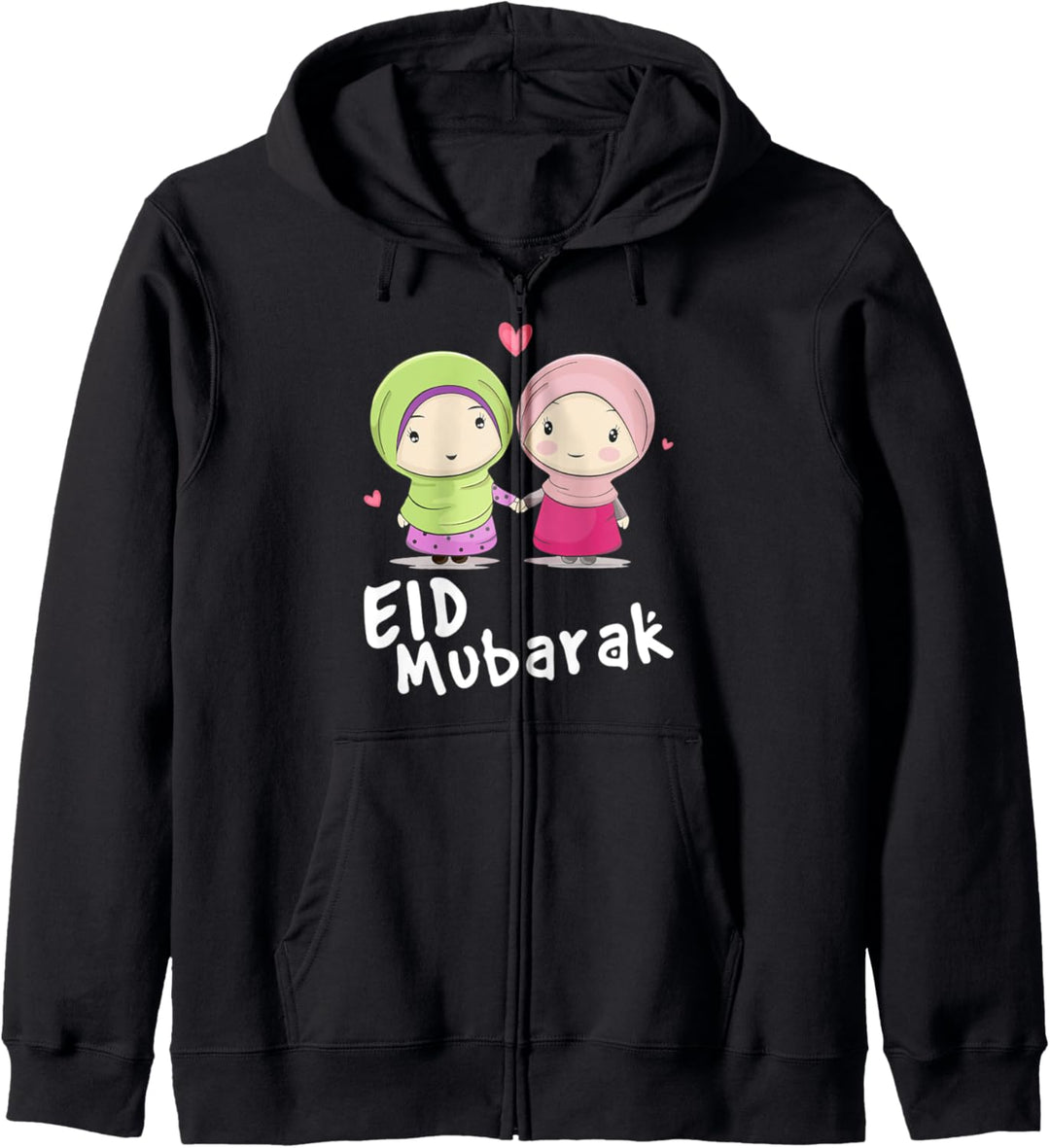 Eid Mubarak Kalligraphie mit muslimischen Hijab-Mädchen Kapuzenjacke