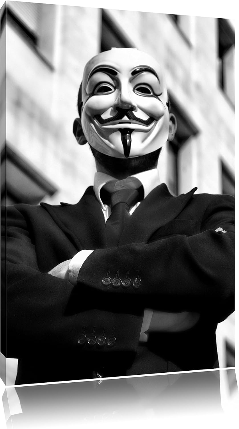 Pixxprint Anonymus Maske als Leinwandbild/Grösse: 100x70 / Wandbild/Kunstdruck/fertig bespannt, 100x
