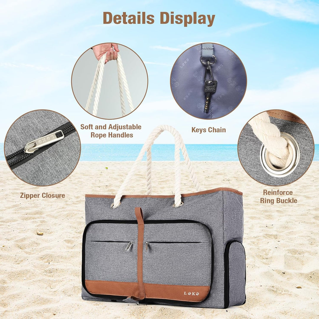 Strandtasche Damen Gross mit Reissverschluss, Vielseitiger Damen Shopper Badetasche Saunatasche Reis
