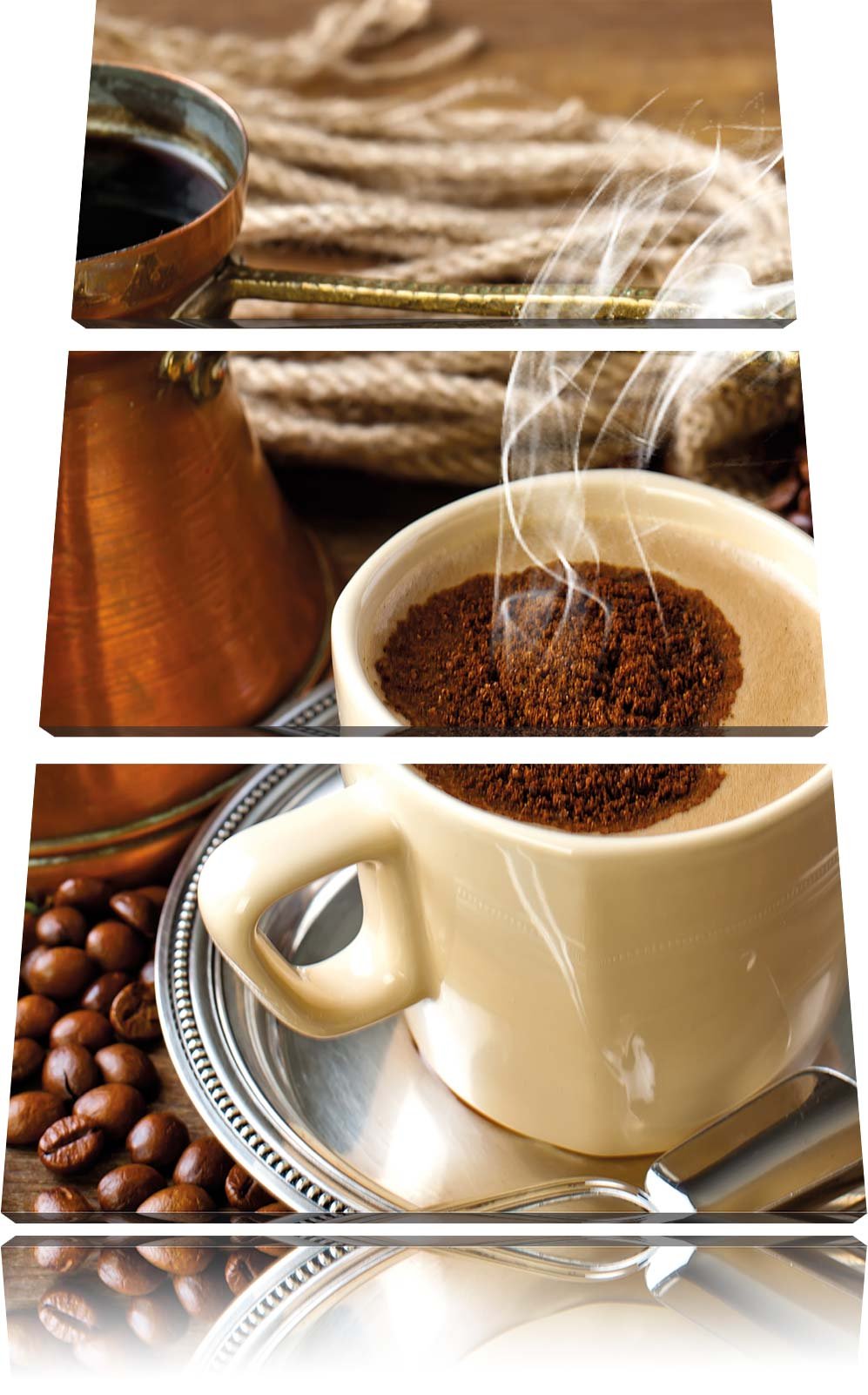 Pixxprint Kaffe Kaffeetasse Kaffee Trinken Heisse Schokolade 3-Teiler Leinwandbild 120x80 Bild auf L