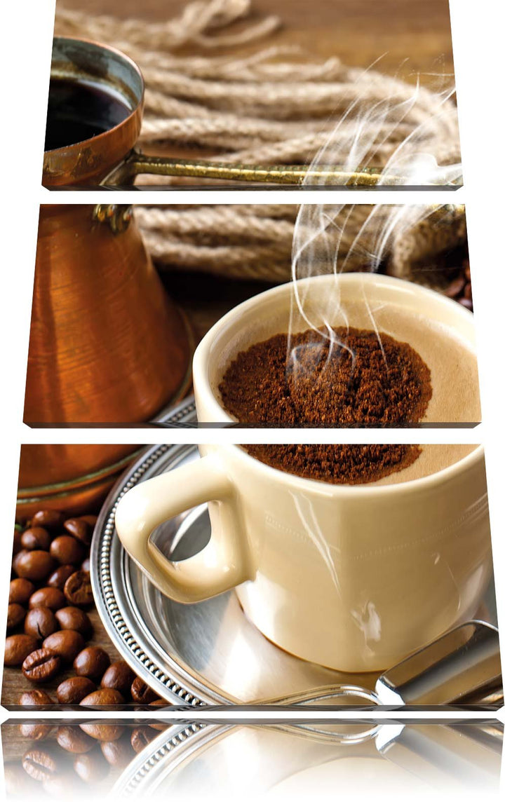 Pixxprint Kaffe Kaffeetasse Kaffee Trinken Heisse Schokolade 3-Teiler Leinwandbild 120x80 Bild auf L