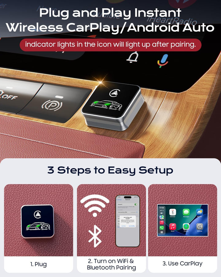 CarPlay Wireless Adapter, 2026 Upgrade entwickelt für CarPlay & Android Auto, Plug & Play, OTA-Updat