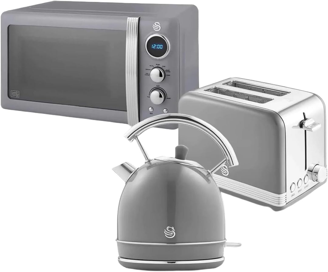 Swan Retro Frühstücks-Set 1,8 L Wasserkocher, 2 Scheiben Breitschlitz-Brottoaster, 20L Digital-Mikro