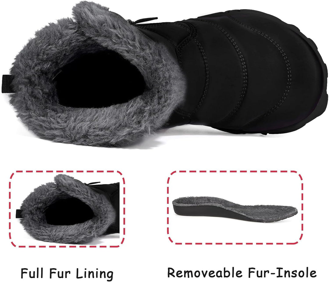 Unisex Kinder Barfussschuhe Winter Stiefel Warm Gefütterte Schneestiefel,Gr.29-39 32 EU Dullschwarz,