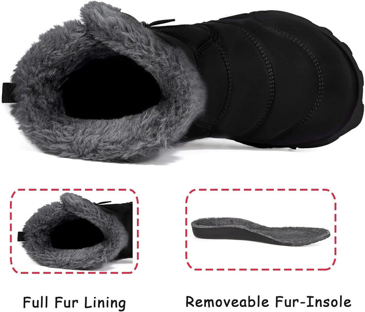 Unisex Kinder Barfussschuhe Winter Stiefel Warm Gefütterte Schneestiefel,Gr.29-39 32 EU Dullschwarz,