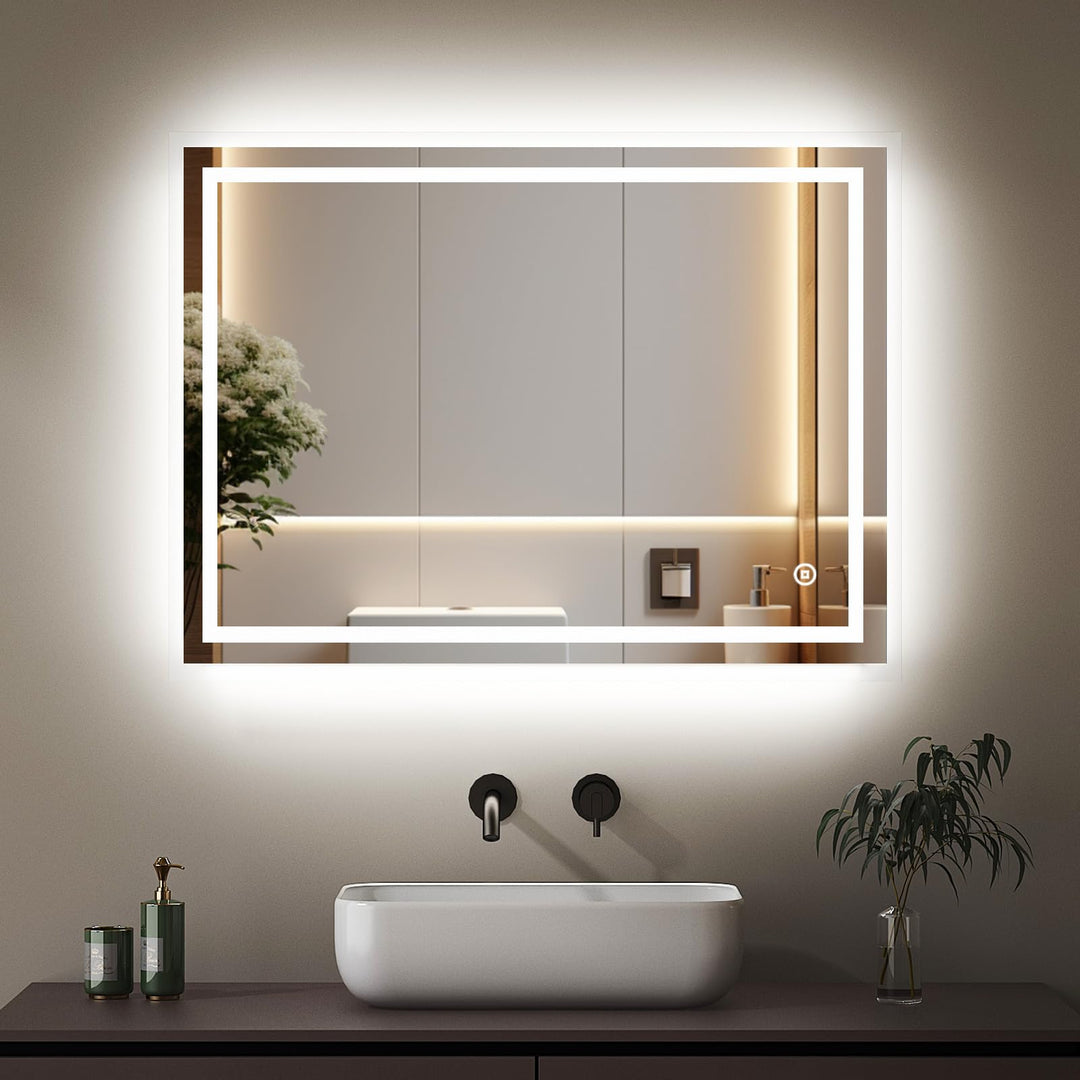 Boromal Badspiegel Dimmbar 80x60cm Badspiegel mit Beleuchtung Wandschalter 3 Lichtfarbe 3000-6500K 2