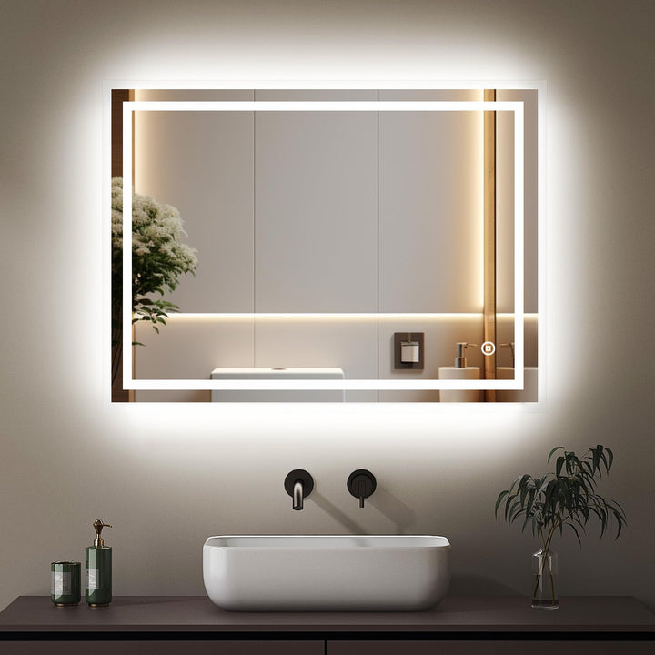 Boromal Badspiegel Dimmbar 80x60cm Badspiegel mit Beleuchtung Wandschalter 3 Lichtfarbe 3000-6500K 2