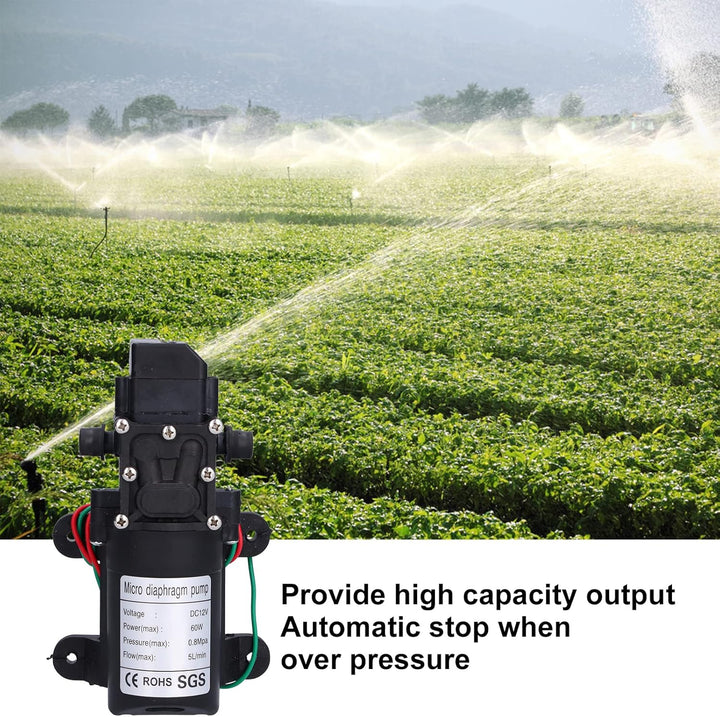12-V-Membranpumpe, 60 W, 5 L/min, 0,8 MPa, Grosser Durchfluss, Selbstansaugende Sprühpumpe mit Autom