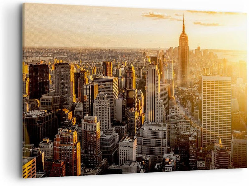 Bilder auf Leinwand 100x70cm Leinwandbild New York Wolkenkratzer Manhattan Gross Wanddeko Bild Schla