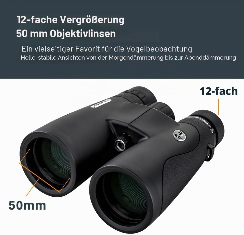 Celestron 72336 Nature DX ED 12x50 Fernglas für Natur- und Vogelbeobachtungen mit Objektivlinsen mit