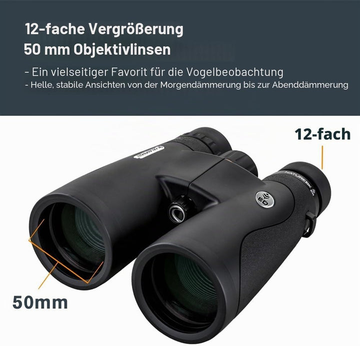 Celestron 72336 Nature DX ED 12x50 Fernglas für Natur- und Vogelbeobachtungen mit Objektivlinsen mit