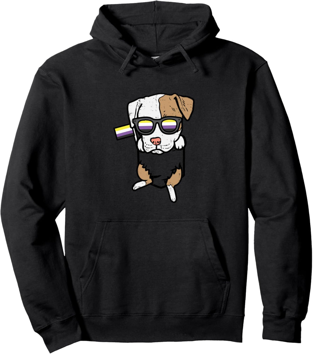 Pitbull Pocket Dog LGBTQ Non-Binary Flag Genderqueer Enby Pullover Hoodie