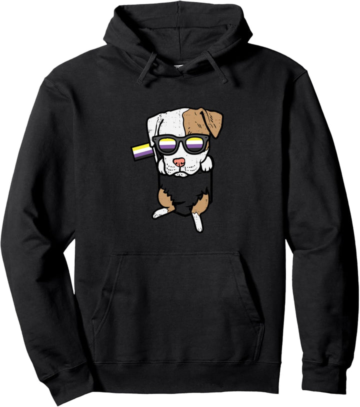 Pitbull Pocket Dog LGBTQ Non-Binary Flag Genderqueer Enby Pullover Hoodie