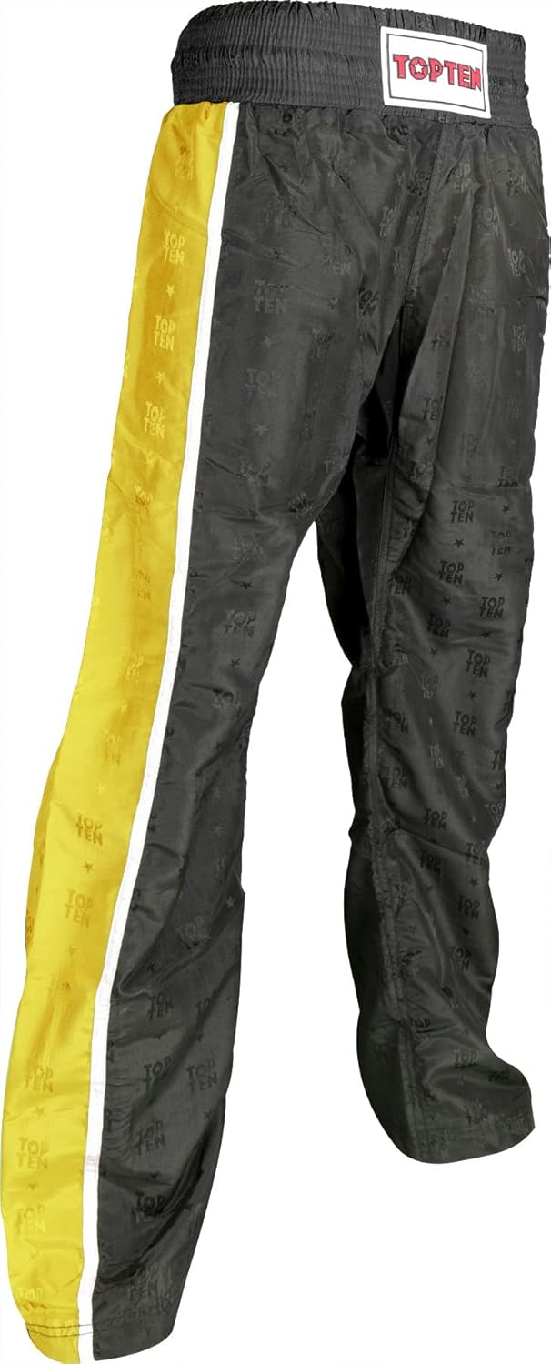 TOP TEN Kickboxhose „Stripes“ L Schwarz - Gelb, L Schwarz - Gelb