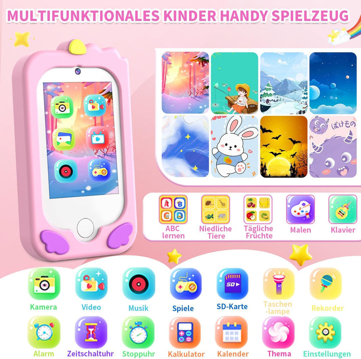 CHAKEYAKE Kinderkamera,Kinder Handy Smartphone Lernspielzeug,Kinder Kamera mit Dual Kamera 2.8" Touc
