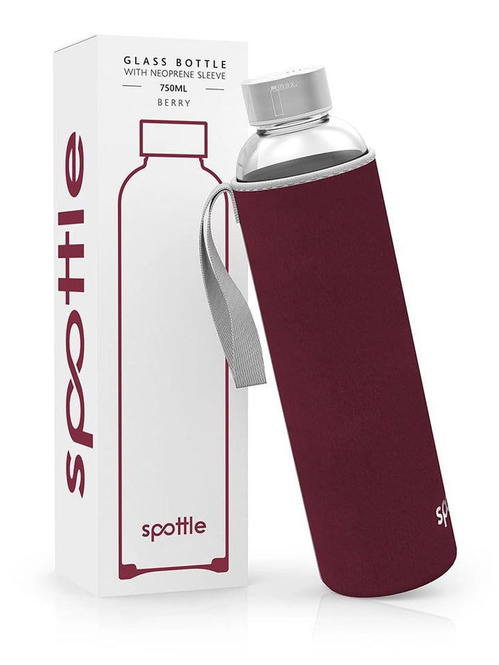 spottle Trinkflasche aus Glas 1l - Glasflasche 500ml - 750ml - 1 liter mit Neoprenhülle - Schutzhüll