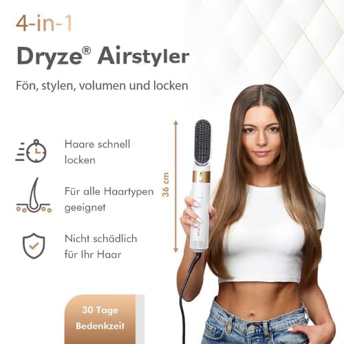 Dryze airstyler 5 in 1, lockenstab, haartrockner, warmluftbürste, föhnbürste, föhn… (Creme white), C
