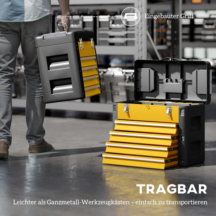 HOMCOM Werkzeugkoffer leer, robust Werkzeugkasten mit 4 Schublade Fächer Tragegriff, Werkzeugkiste W
