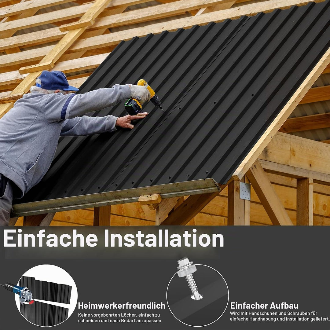 FIVMEN 12x Trapezblech 1295x450mm Verzinkt Dachblech Wellblechplatten für Dach mit Handschuhe und Sc