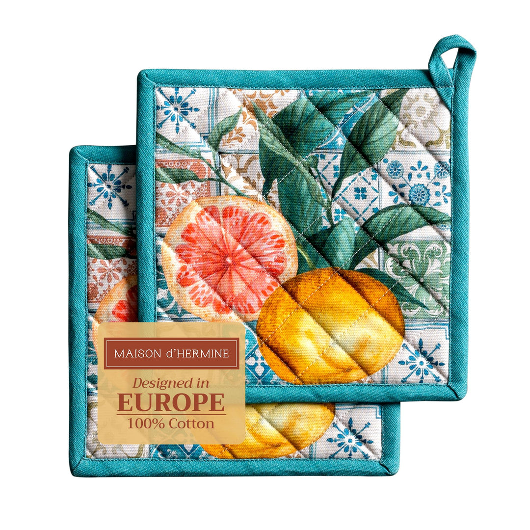 Maison d' Hermine Hot Pads Set mit 2 Oster-Topfhaltern aus 100% Baumwolle mit Schleife, (20cm x 20cm