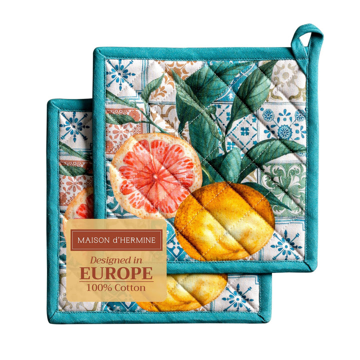 Maison d' Hermine Hot Pads Set mit 2 Oster-Topfhaltern aus 100% Baumwolle mit Schleife, (20cm x 20cm