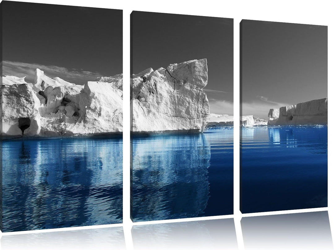 Pixxprint Eisberge in Grönland als Leinwandbild/Grösse: 3 Teilig (120x80) cm/Wandbild/Kunstdruck/fer