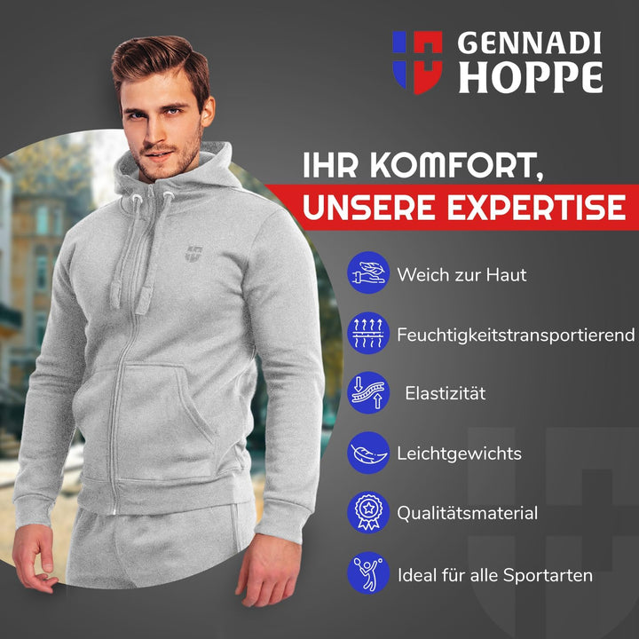 Herren Sweatjacke Kapuzenjacke mit Baumwolle Sport & Freizeitjacke M Hell Grau, M Hell Grau